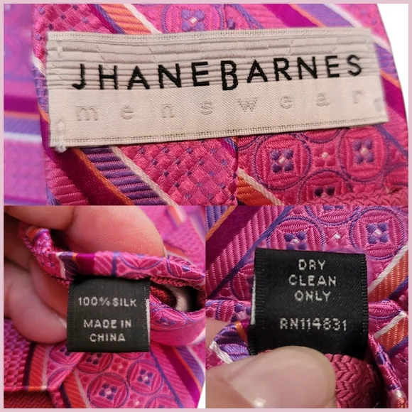 Jhane Barnes 100% Silk Tie Pink Purple Orange White Rasberry